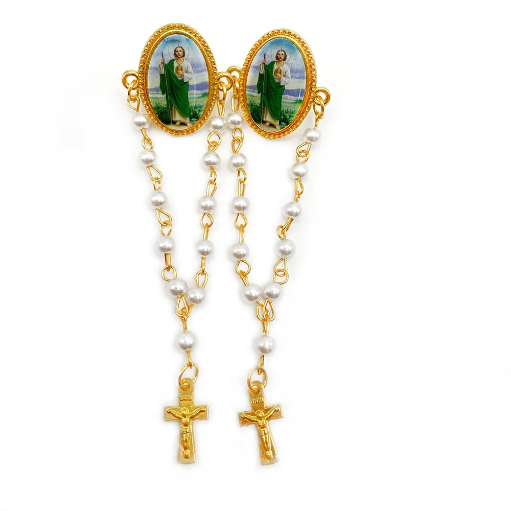 12Pcs San Judas Tadeo Rosary Lapel Pins - Religious Baptism Gifts