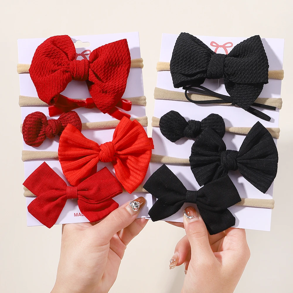 

5Pcs/Set Girls Baby Bows Color Cotton Headband for Newborn Children Soft Nylon Hair Bands Toddler Handmade Gift Hair Accessories