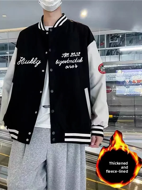 

Men's Baseball Jaet Fce Lined Casual Sle Autumn Winter Faion High Street Cool Teenage Boys Thiened Polyester Fiber