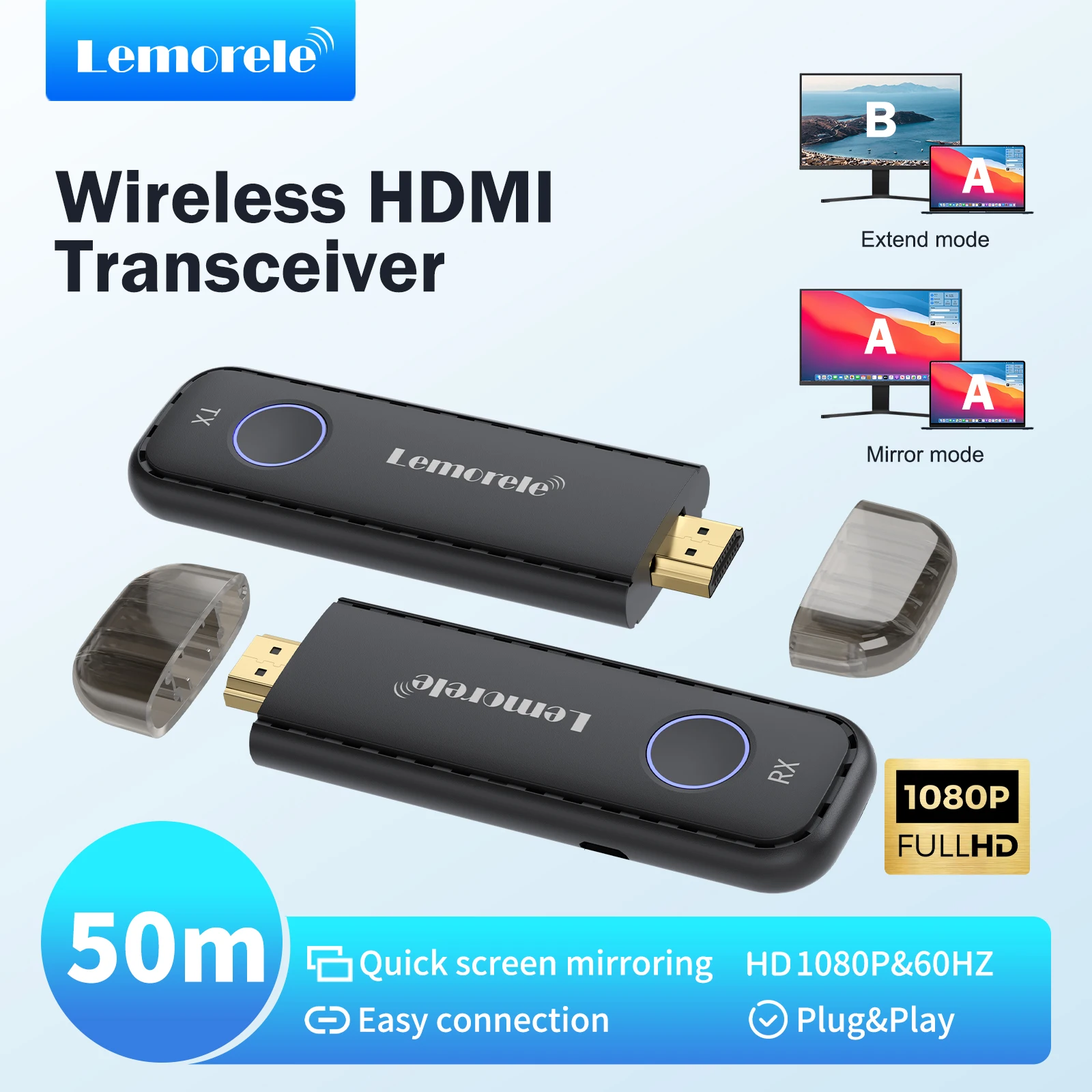 Lemorele bezprzewodowy nadajnik HDMI odbiornik 1080P wyświetlacz Dongle Extender odbiornik wiele na 1 wyświetlacz do aparatu Laptop PC