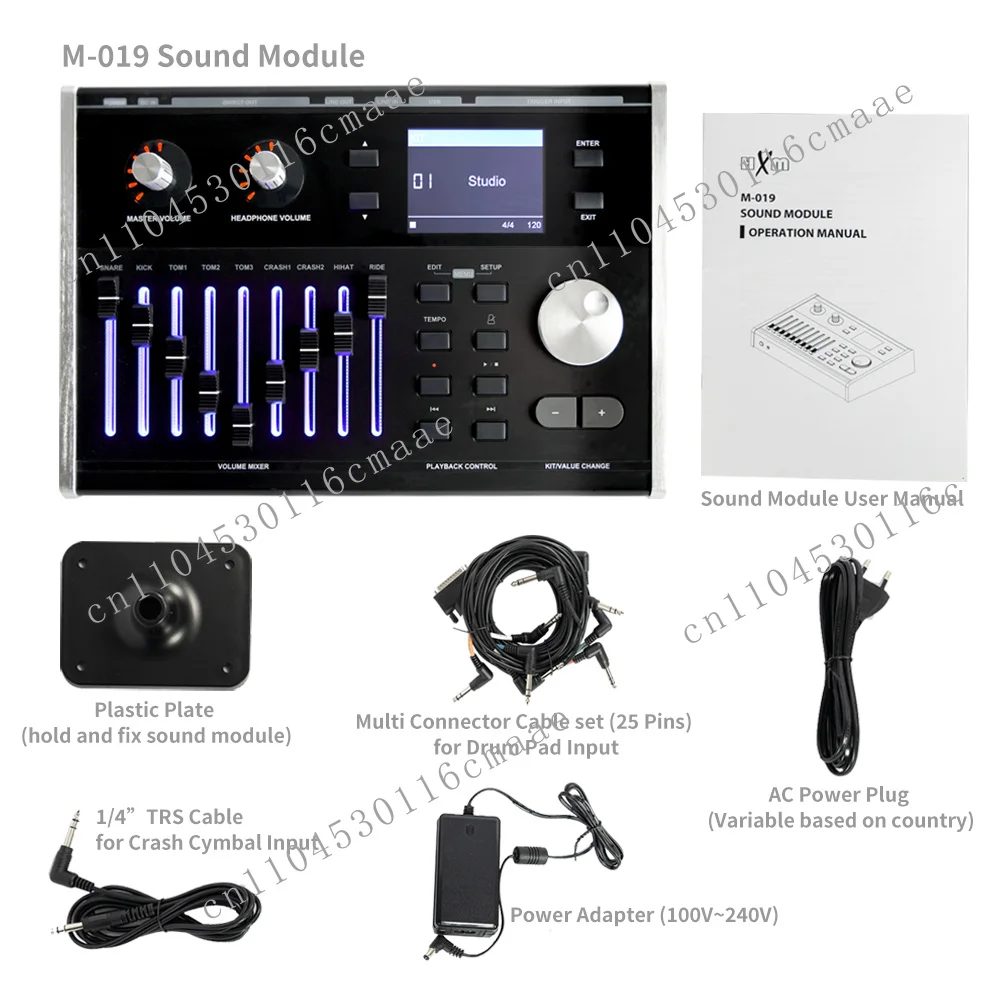 M-019 Professional Electric Drum Sound Module 256 Polyphony 40 Preset/40 User Kits 3.2" TFT LCD Display Multi Connector