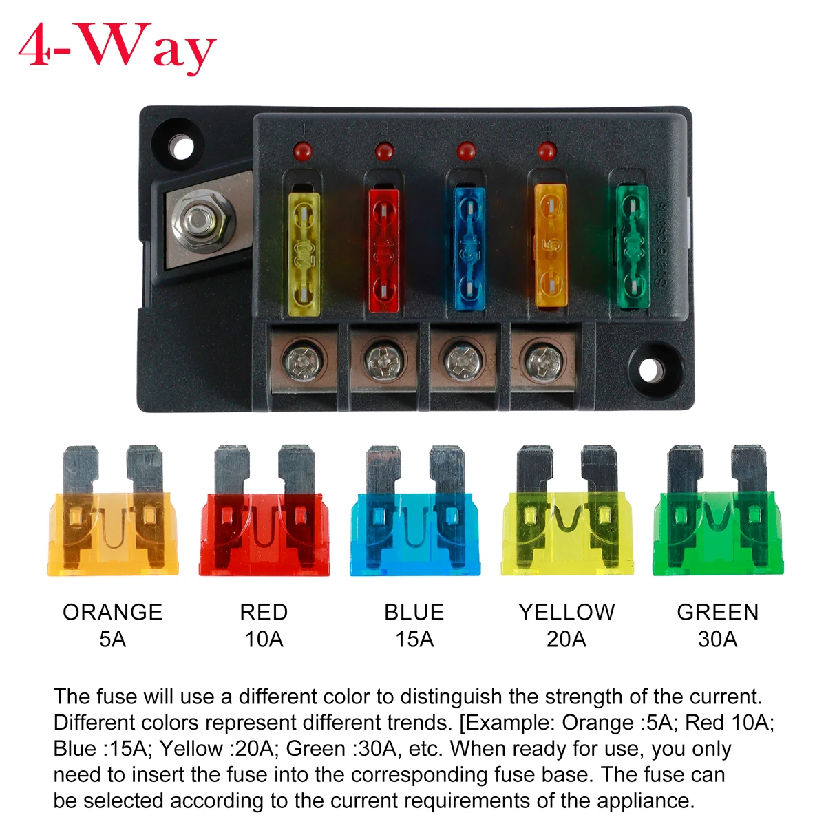 4/6 Way Car Boat Fuse Box Holder 12V Blade Fuse Box Holder Fuse Panel Fuse Holder Block with LED Indicator Waterproof Dust-Proof