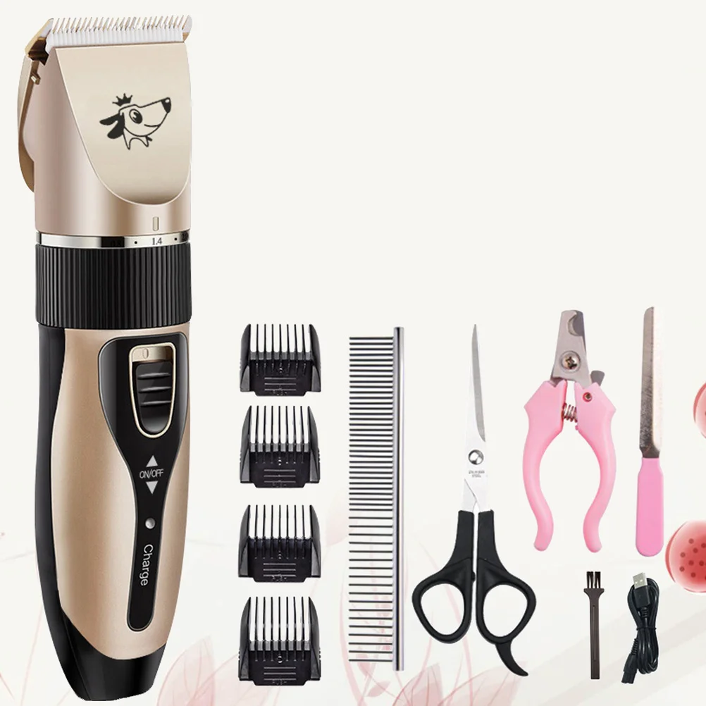 

USB Rechargeable Electric Dog Pet Hair Trimmer Grooming Kit Gold Ultra Quiet Low Vibration Safe Nail Clippers File