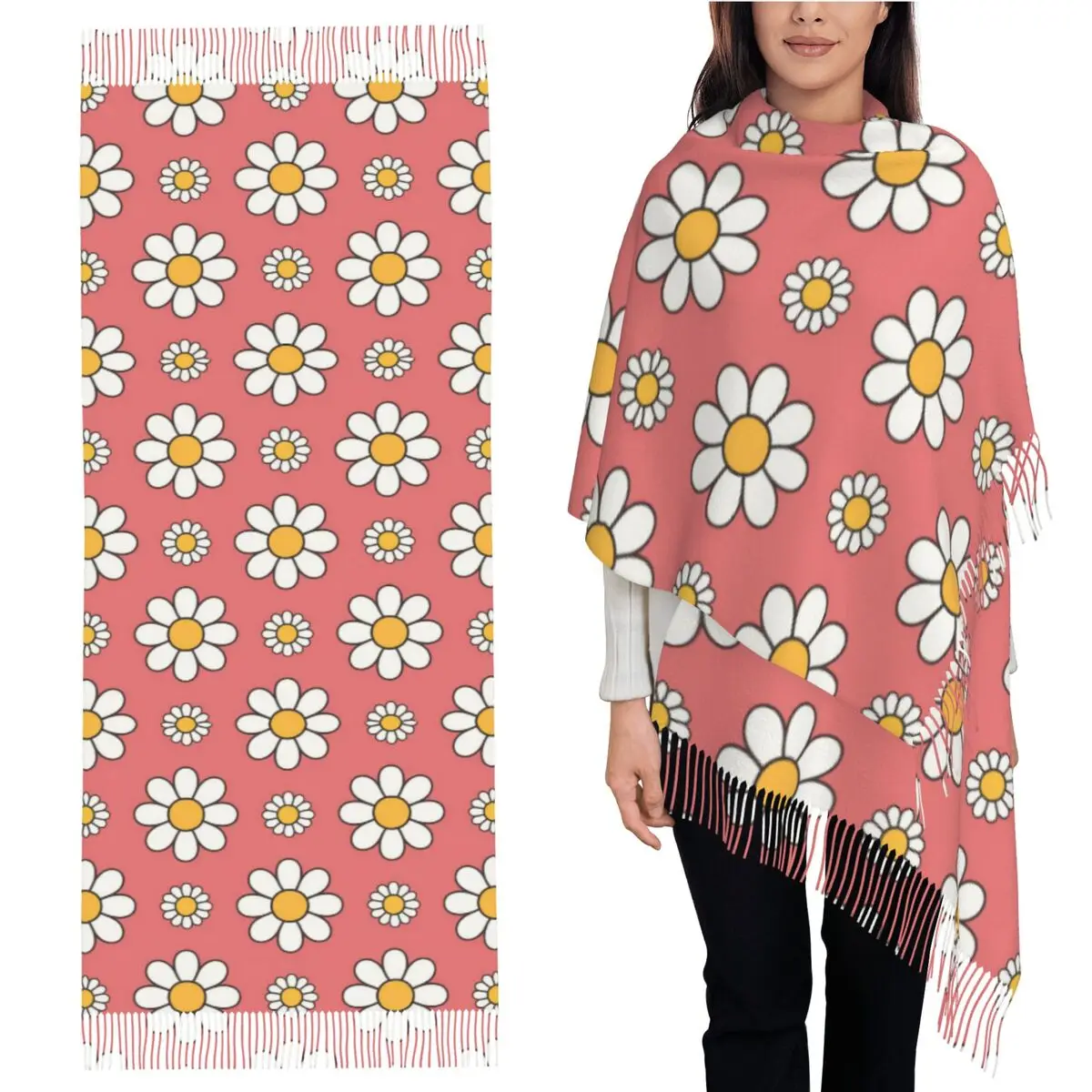 

Шарф «Ромашка, Дейзи», шарф с кисточками для женщин, мягкие теплые шали и накидки, длинная осенне-зимняя шаль