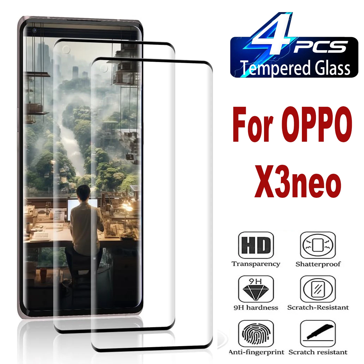 

9H Curved Four Sides Glue Tempered Glass Film For OPPO Find X3 Neo 2/4PCS HD Screen Protector Glass