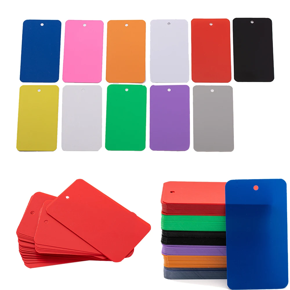 50 sztuk/partia 5x9cm matowy PVC plastikowy wodoodporny powiesić z otworem pusta etykieta dla majsterkowiczów odzież biżuteria wyświetlacz ponowne wykorzystanie dekoracje ogrodowe