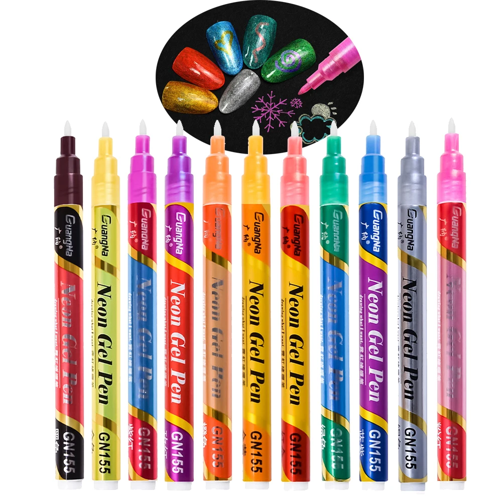 

Neon Gel Nail Art Pens Acrylic Glitter Marker Ultra Fine Point 0.7mm Paint Pens For Rock Art Painting