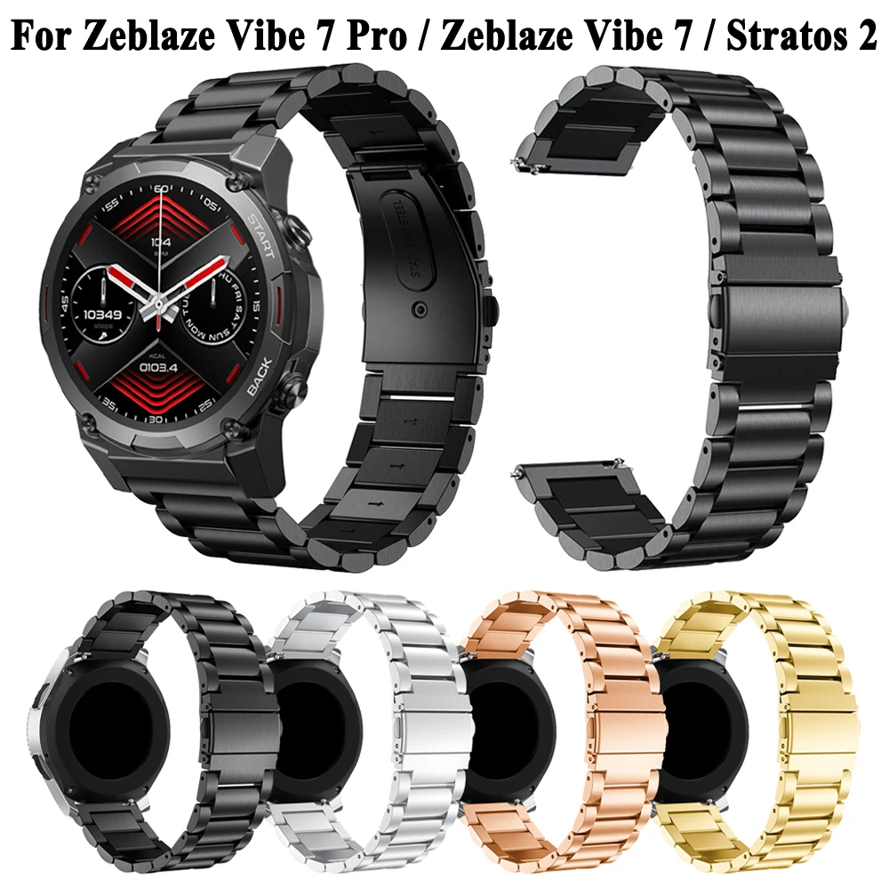 22mm For Zeblaze Vibe 7 Pro Watch Strap Stainless Steel Wristband Band For Zeblaze GTR 3 Pro Metal Adjustable Wristband Bracelet