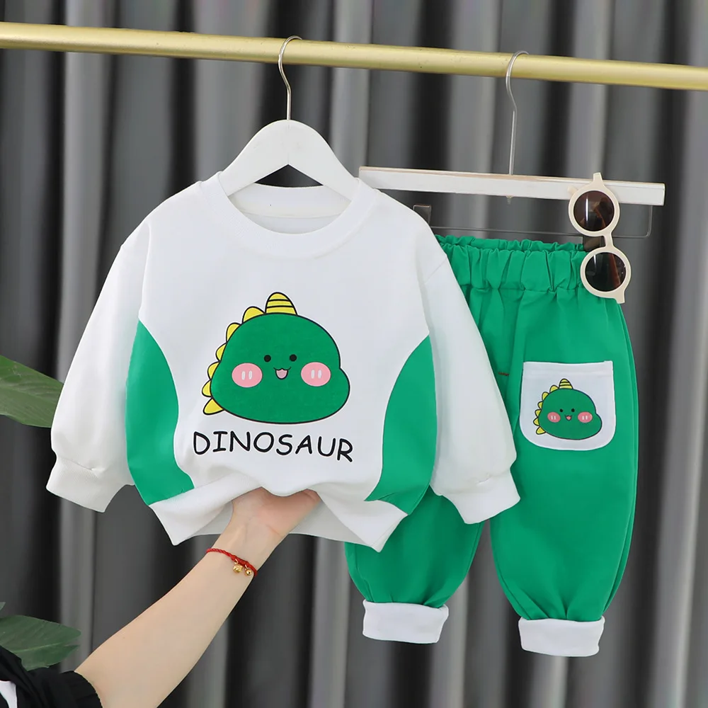 New Baby Clothes Children's Cartoon Bear Suit Boys and Girls' Letter Long Sleeve Trousers Leisure Two-piece Sportswear Sets 0-5Y