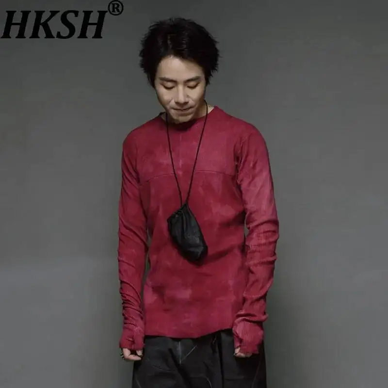 HKSH Spring Summer New Men's Tide Chic Waste Land Vintage Washed Distressed Slim Long Sleeve T-shirt Fashion Avant-Garde HK25962
