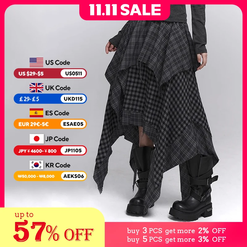 

REDDACHiC Acubi модная клетчатая асимметричная юбка альтернативная готическая эластичная талия с вышивкой необработанными краями длинная струящаяся юбка больших размеров женские низы