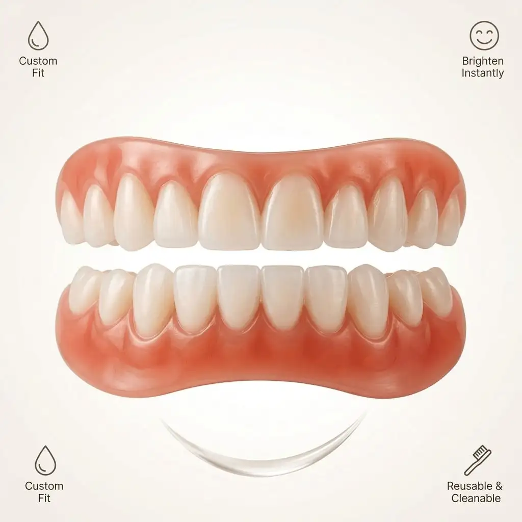 Carillas Dentales Cosméticas de Encaje a Presión, 1 Juego Superior y 1 Inferior, Dientes Postizos de Ajuste Universal para Maquillaje de Sonrisa, Fáciles de Instalar y Limpiar
