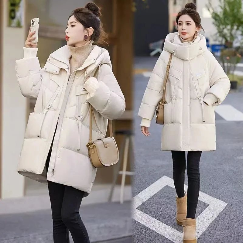 Cotton Jacket Winter Over the Knee Jacket Medium Long 2024 New Down Cotton Women Korean Version Temperament Thick Coat Loose fit