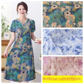 부드러운 꽃 레이온 원단 의류 계량기 원피스 파자마, 수제 DIY 바느질 꽃 천, 블랙 화이트 블루, 여름 핑크 