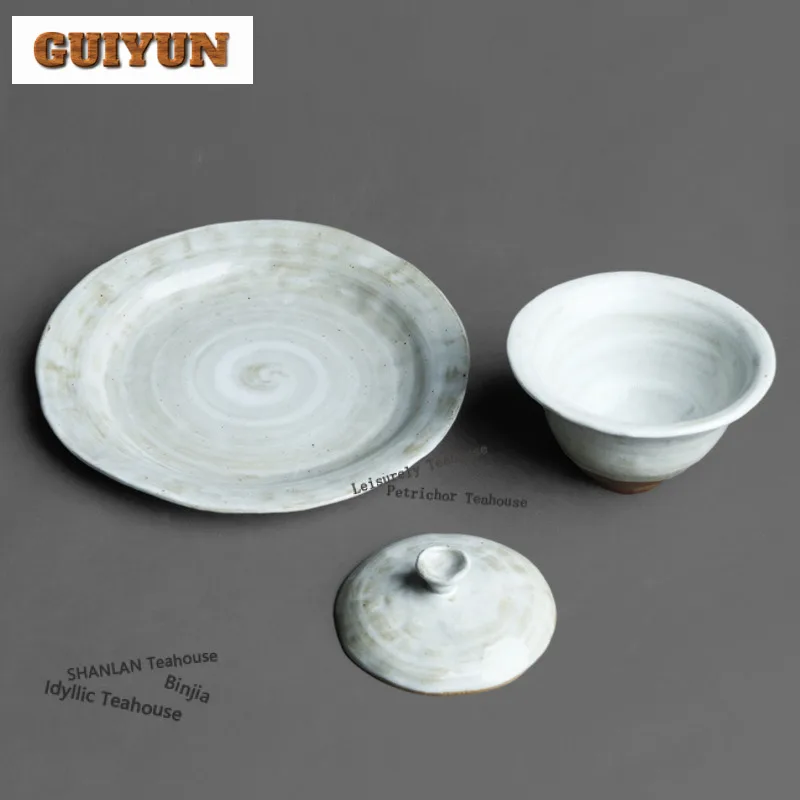 100ml Coarse Pottery Powder Yin Brushing Glazing Gaiwan Retro Tea Tureen Tea Bowl With Lid Kit Tea Brewing Cover Bowl Craft Gift