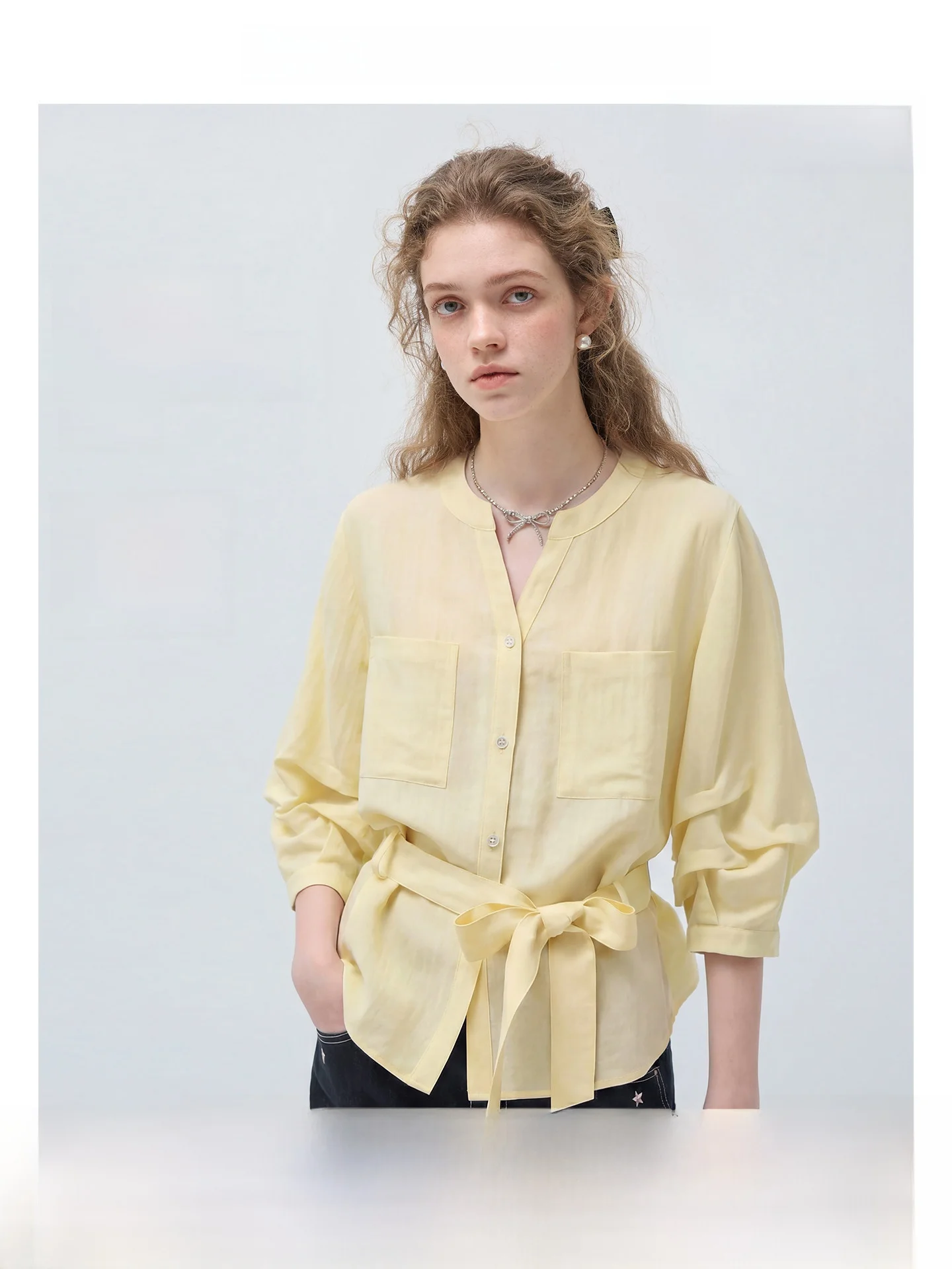 

Yellow Shirt Women's New 2026 Spring Summer VEGA CHANG Lenzing Lyocell Linen Top Korean Style Breathable Skin-friendly Casual...