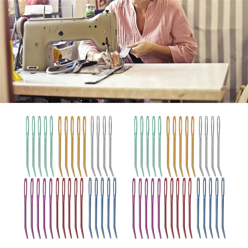 A59E-58Pcs ขนาดใหญ่โค้ง Tapestry เข็มหลอดสําหรับทอผ้าหัตถกรรมขนาดใหญ่ Eye Bent TIP เข็มอลูมิเนียมถักเข็ม