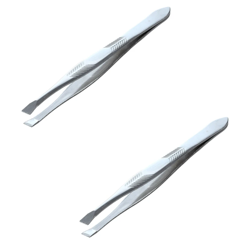 2X Silver Tone Stainless Steel 3.5 Inch Length Tweezer For Eyebrow