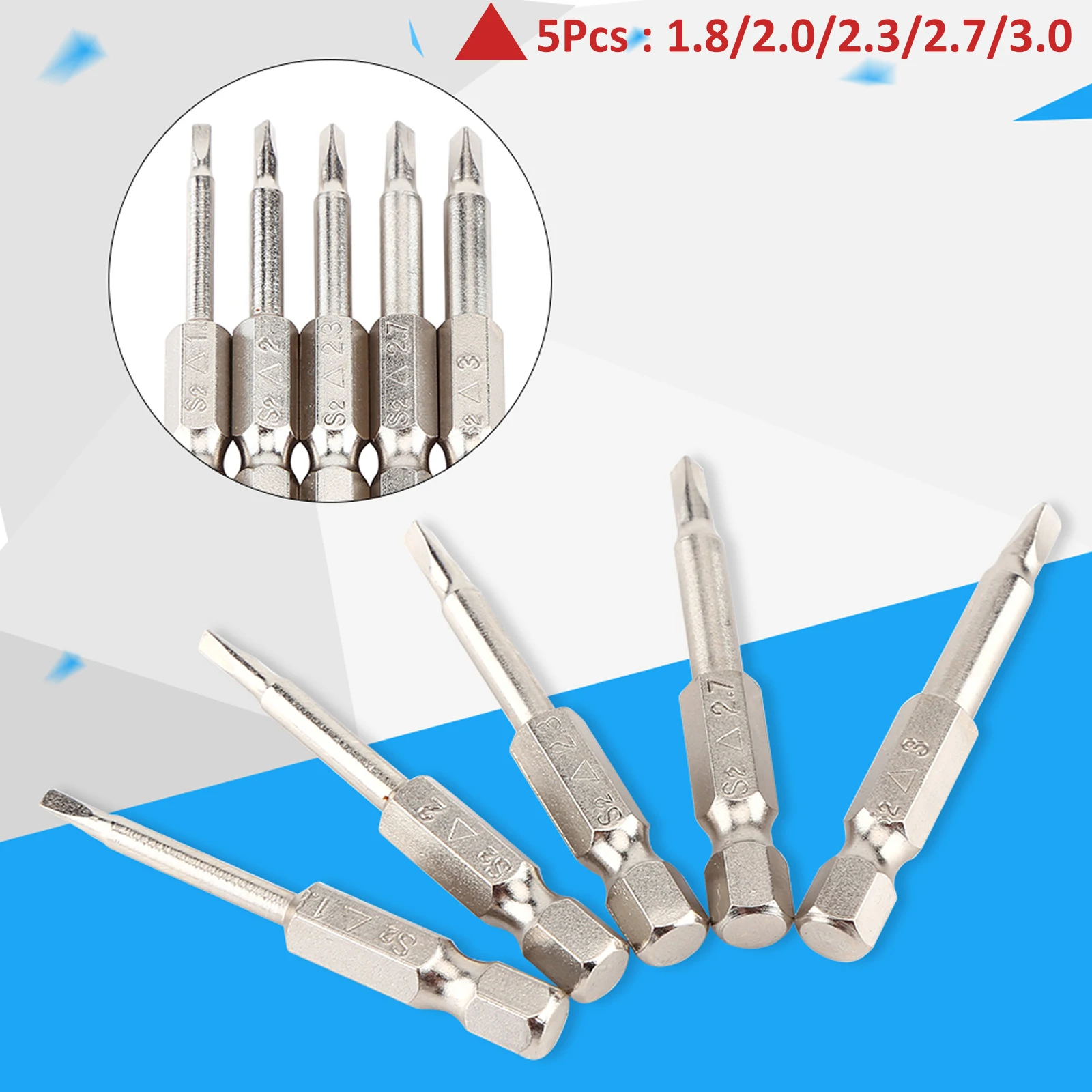 5Pcs/lot S2 Steel Magnetic Triangle Head Screwdriver Bits 50mm 1/4 Hex Shank Nozzle Pneumatic Screwdriver Electric Head