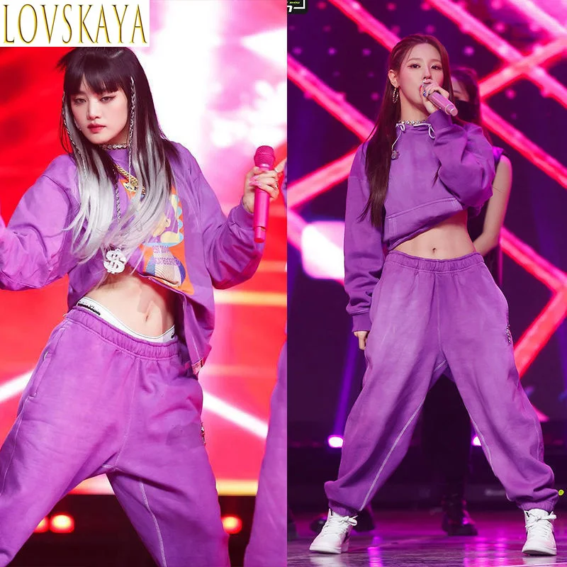 High end girl group, women's group dance, hip-hop performance costumes, stage costumes, purple dresses, set costumes