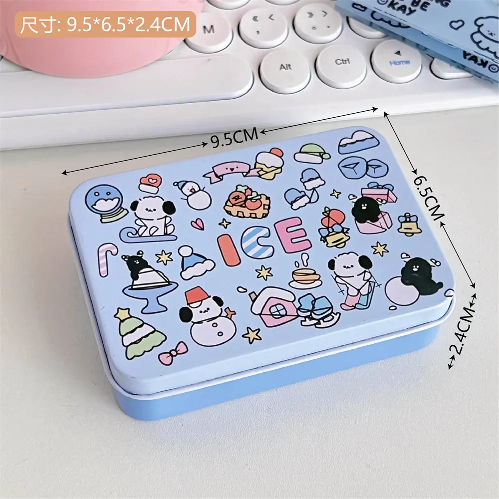 2PC Cute Dog Office Desk Storage Box Mini Tinplate Box Photocard Holdercard Organizer Photo Card Iron Crafts Jewelry Storage Box