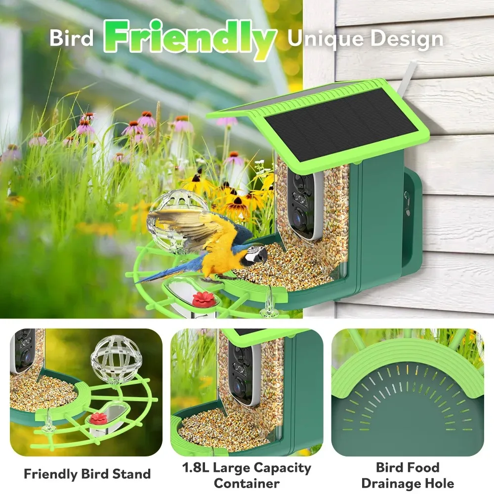 DIDSeth 4MP Bird Box Camera Solar Panel Powered 2K Color Night Vision IP66 with 4800mAh Battery  2-Way Audio for Birdwatching