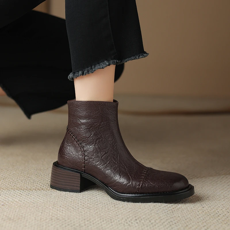 Mmob-Bottes Rétro Concises en Cuir group pour Femme, Chaussures de Bureau à Talons Optiques, Fermeture Éclair Latérale, Automne Hiver