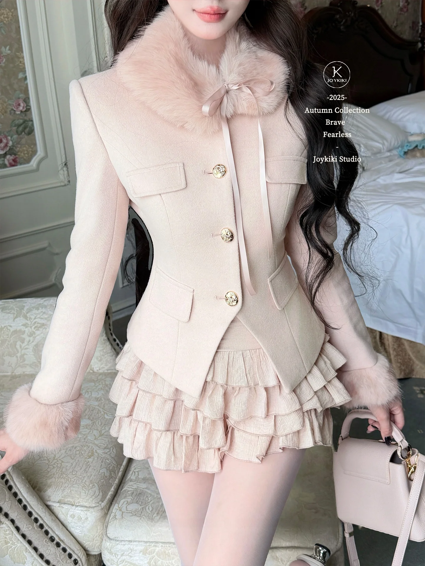 

Joykiki Ele Осенне-зимняя женская верхняя одежда с длинными рукавами, съемным меховым воротником, приталенным кроем, из смесового полиэстера