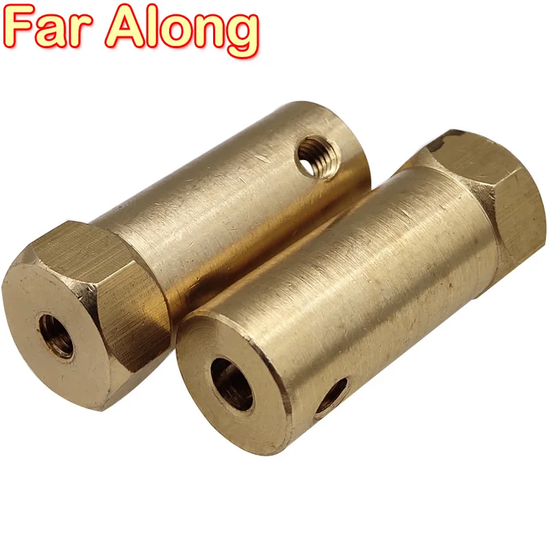 1 Piece Brass Hex Coupling Extended 30MM Inner Diameter Available in 3/4/5/6/7/8MM Can be Connected to Toy Wheel and Small Motor