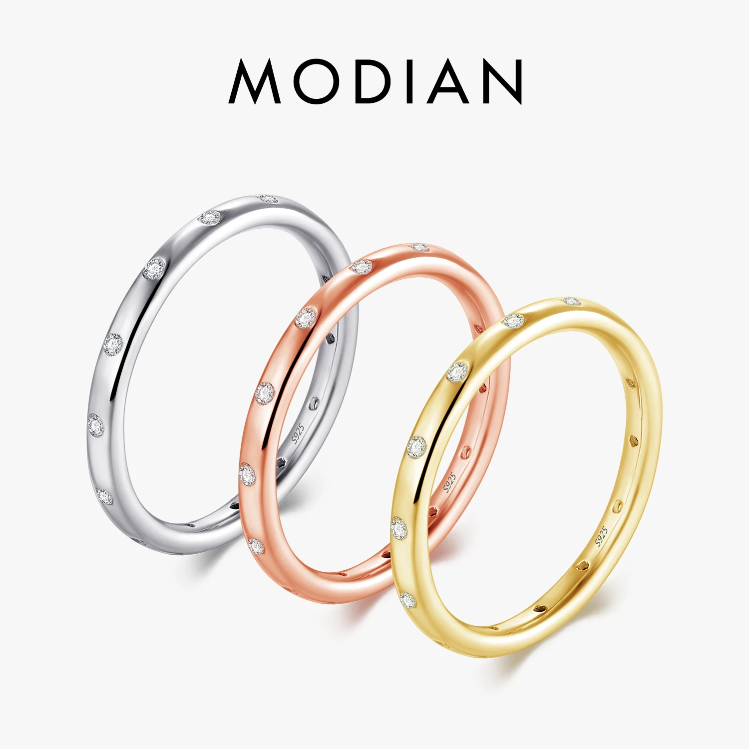 

Modian 100% Real 925 Sterling silver Stackable Ring Clear Fashion Simple CZ Wedding For Women Genuine Classic Jewelry