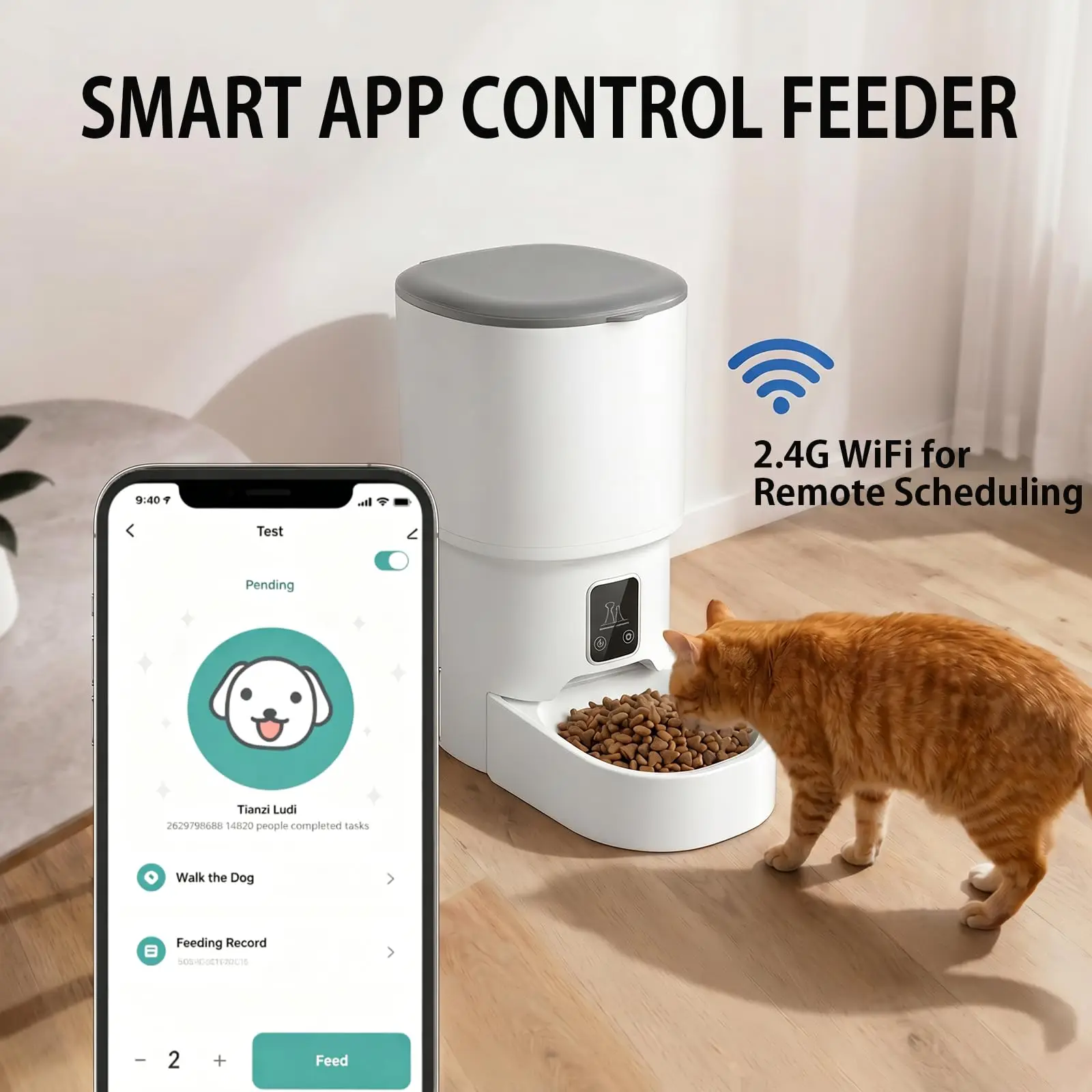 Pet Feeder Automatic Feeder Timed Quantitative Feeding 4L Dry Food Basic Dispenser Button Settingremote Control Pet Supplies