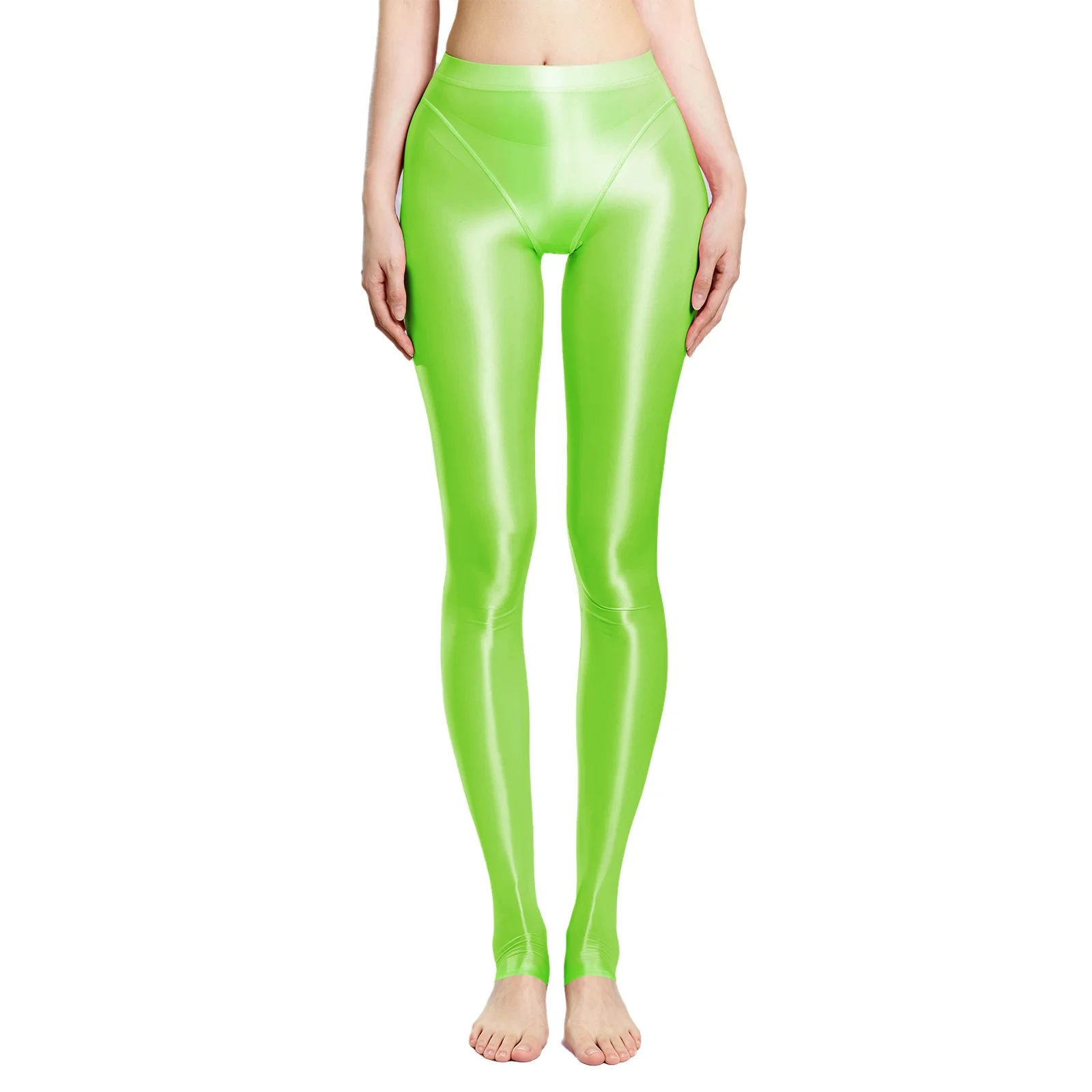 Womens Glossy Stretchy Stirrup Leggings Preventing Rolling Up High Waist Slim Fit Tights Skinny Pants Yoga Fitness Gym Pants