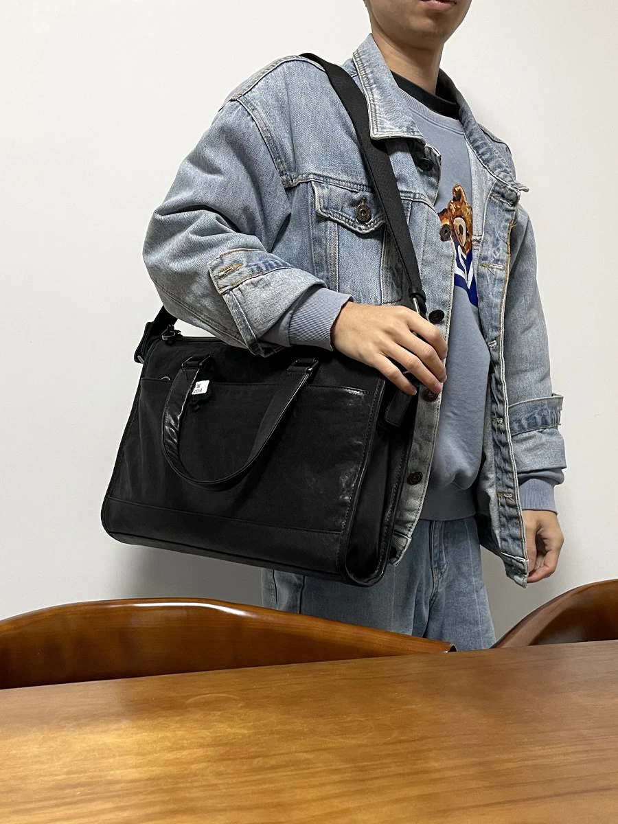 

business casual first layer cowhide men women's black briefcase laptop handbag daily work luxury genuine leather messenger bag