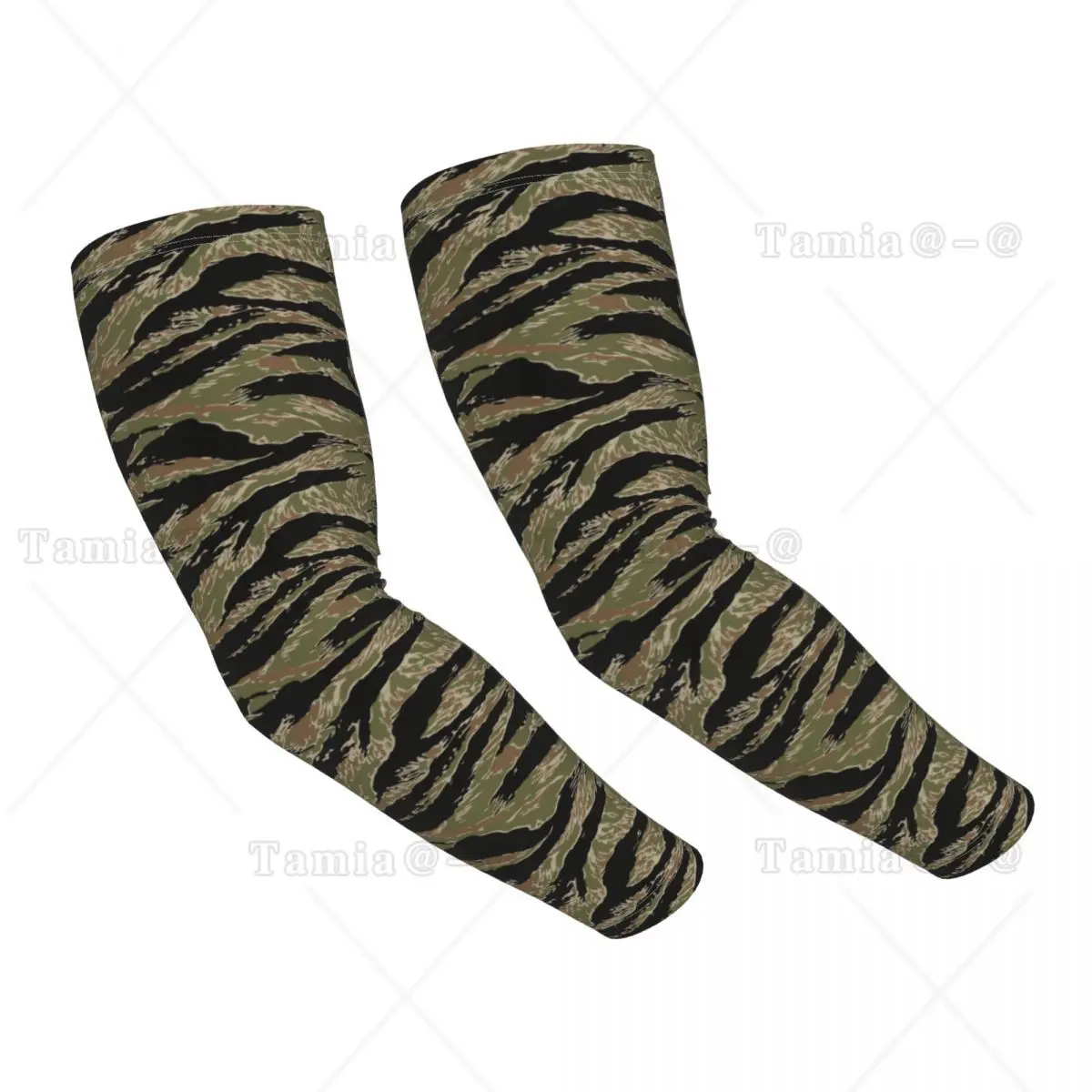 Cooling Tiger Stripe Camo Arm Sleeves Women Men Tactical Camouflage Sports Compression Tattoo Cover Up for Golf