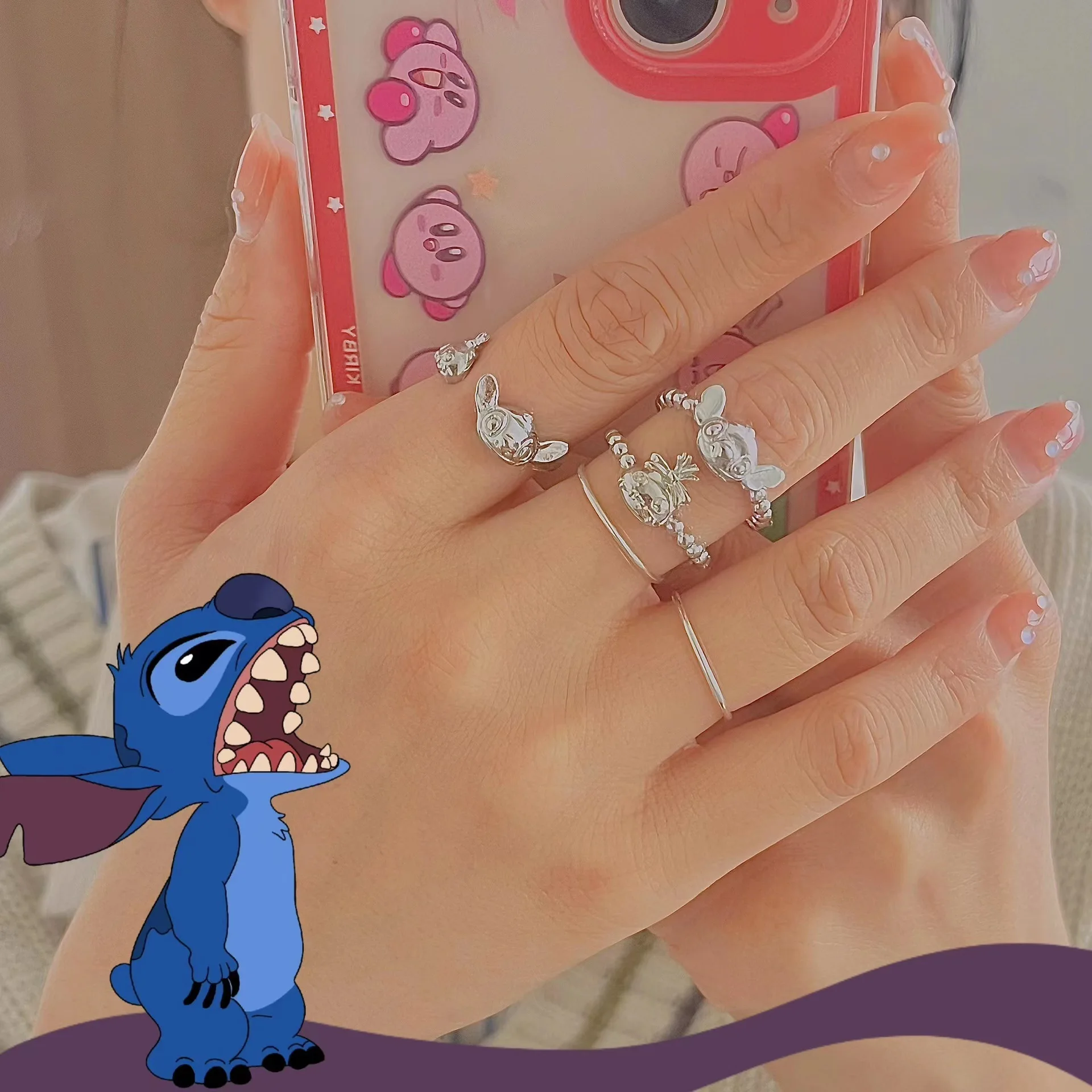 Disney Lilo & Stitch Anime Ring 925 Silver Cartoon Stitch Mickey Adjustable Rings Kawaii Kids Toys Woman Jewelry Christmas Gifts