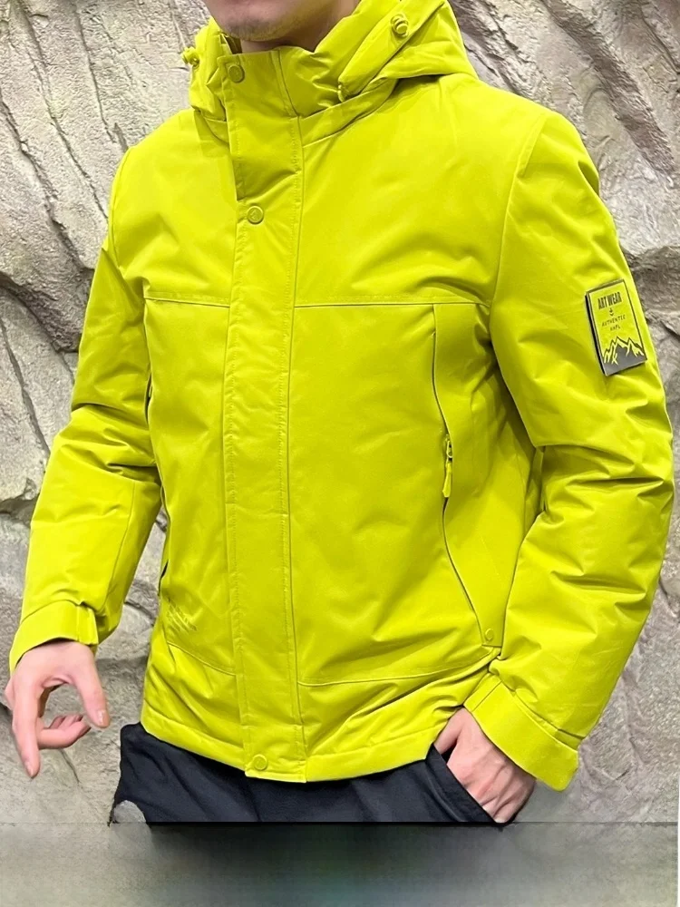 

aphene Bla Tech Wool Men's Warm Anti-Cold Cotton Jaet Stand Fit Youth Trendy Long Sve Hooded Pure Color Polyester...