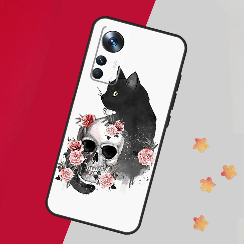 Black Cat Skull Goth Witch Case For Xiaomi 13 14 Pro 13T 12T 11T 12 Lite 12X POCO X5 X3 F5 Pro F4 X4 M5 M5s F3 Cover