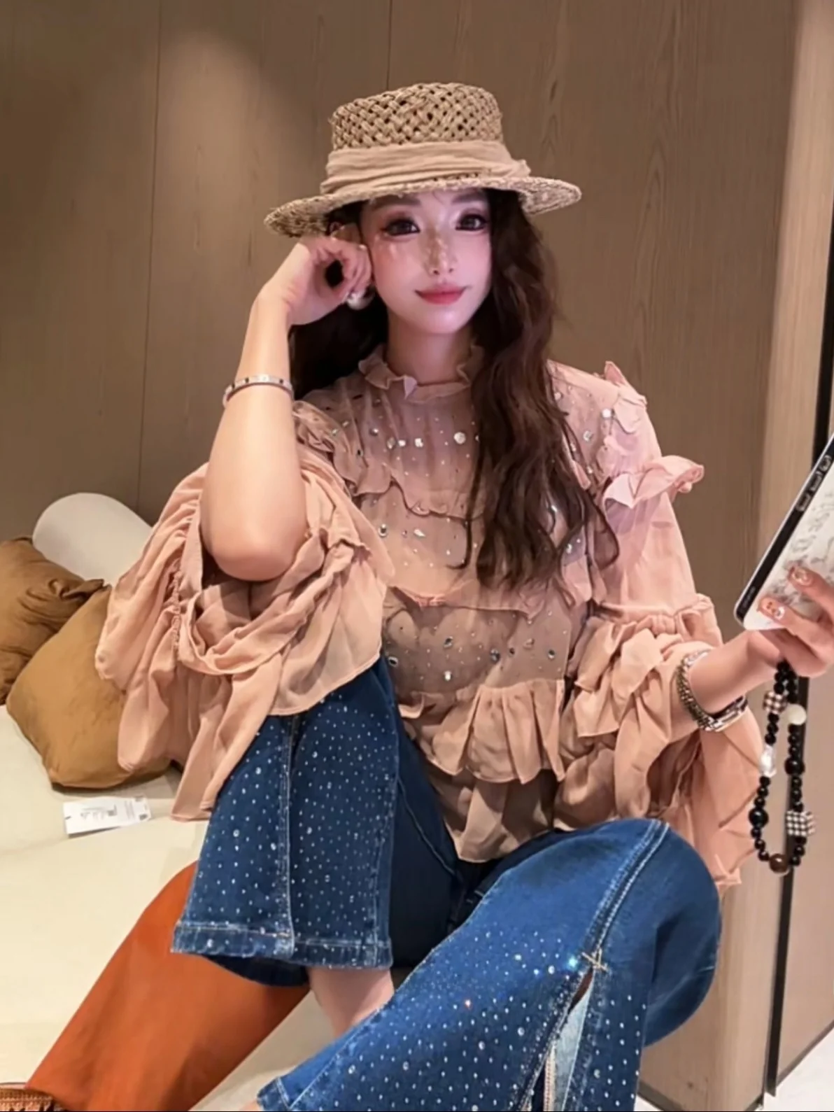 

Ele Sle Women's irt NEW DADADA 2026 Spring Collection Diamond Poered Silk Faionable Lightweight Luxury Anti-Aging