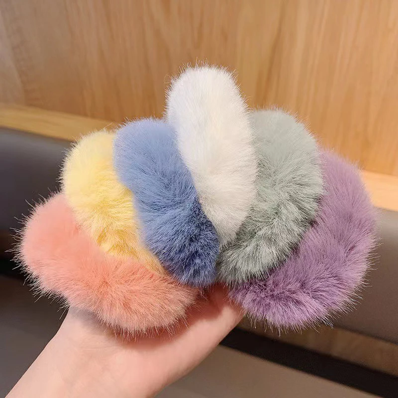 Fashion Faux Rabbit Fur Winter Hair Scrunchies Cute Ponytail Head Rope for Internet Celebrity French Onytail Holders Hair Decor