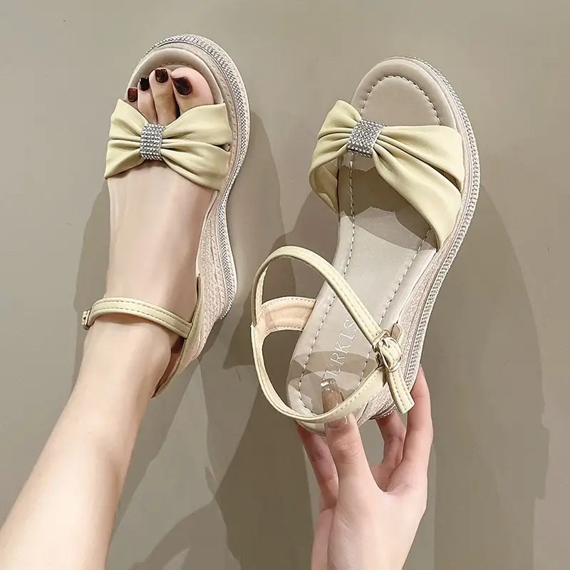 Zapatos de mujer Plataforma Sandalias amarillas con diamantes para mujer Cuñas Tacón Confort Liquidación barata Diario La mejor venta de verano Casual
