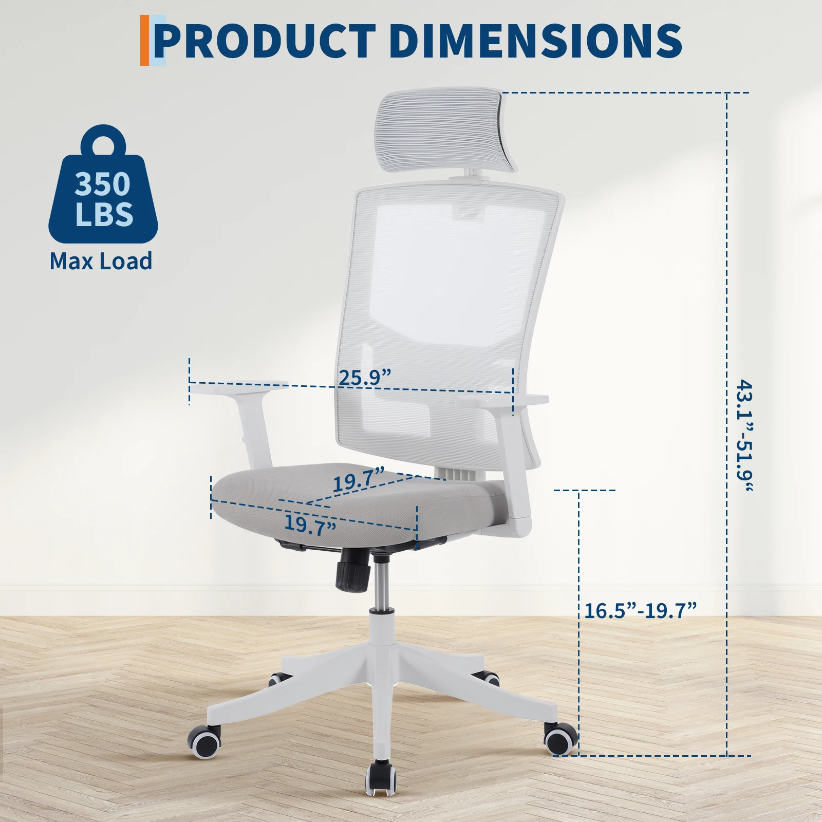 Silla ergonómica para oficina, silla para escritorio de ordenador, cómoda y con reposacabezas acolchado ajustable, soporte lumbar cómodo y reposabrazos 3D, ideal para juegos, dormitorio, estudio, estudiantes, con asiento ancho.