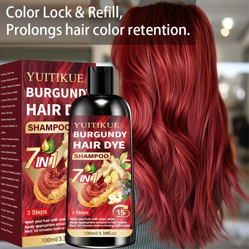 YUITIKUE 100ml Burgunderfarbenes Haarfärbeshampoo, 7 IN 1 15-Minuten Schnellfärbung, Natürliche Feuchtigkeitspflege für Glänzendes & Langanhaltendes Haar – Detail 5