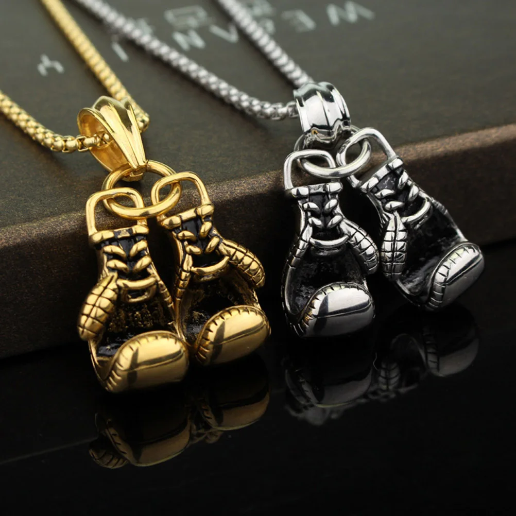 

2Pcs Boxing Gloves Necklace Creative Punk Metal Pendant Fashion Collarbone Necklace Women Man Choker Unique Gift