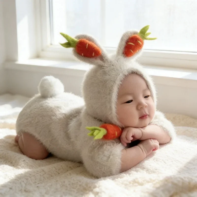 赤ちゃん男の子女の子新生児ウサギセット写真撮影小道具ソリッドカラー新生児写真撮影衣装スタジオ写真撮影アクセサリー