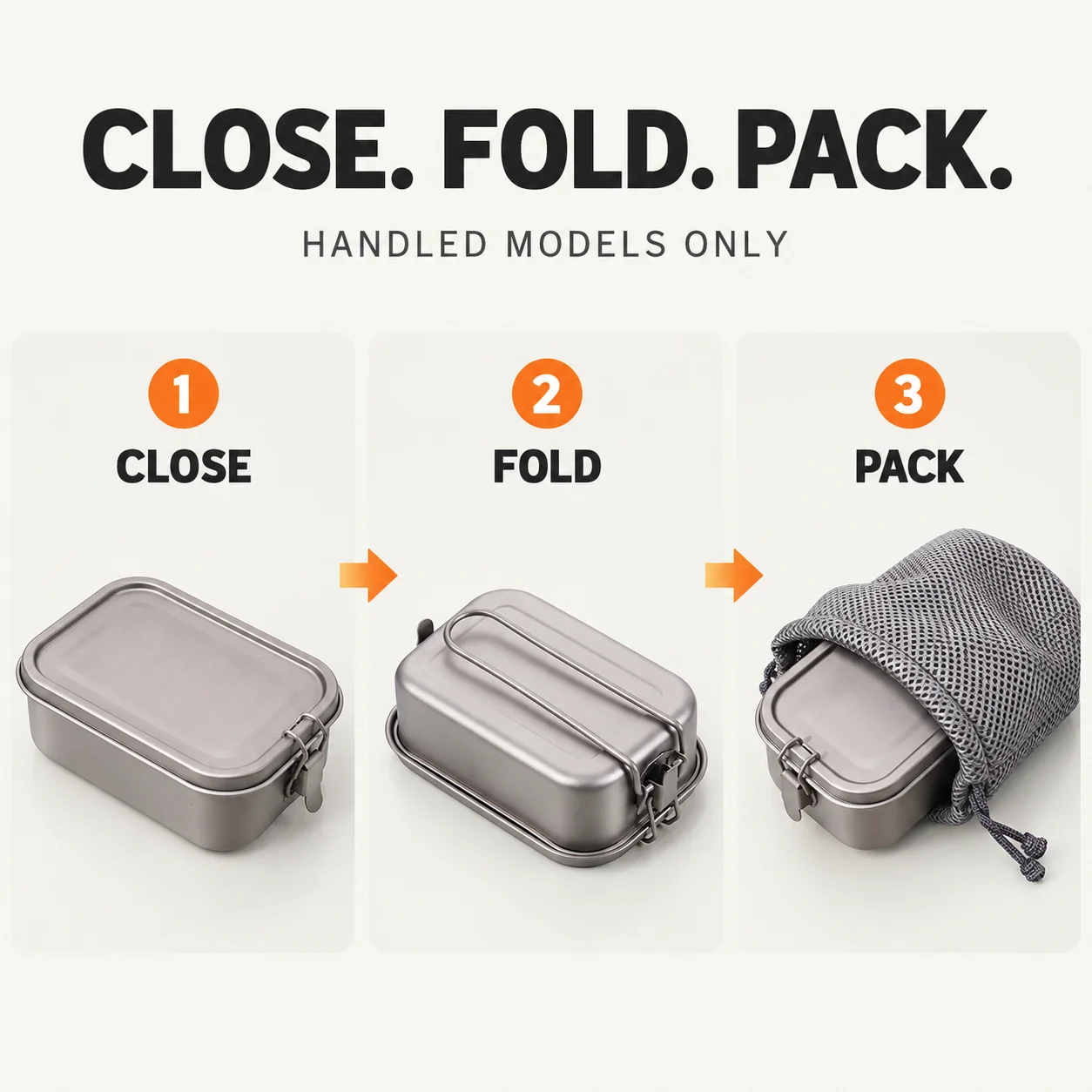 Lunchbox aus reinem Titan mit Deckel, Bento-Box mit Verschlussklammern, 800 ml oder 1200 ml, optionaler, zusammenklappbarer Griff, ideal für Camping und Arbeit. – Detail 4