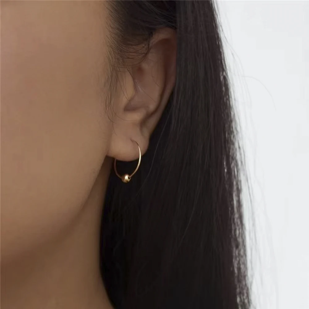 

Earrings 14K Gold Filled Handmade 25mm Circle Hoops 4mm Beads Earring Jewelry for Women Party Birthday Daily Gifts