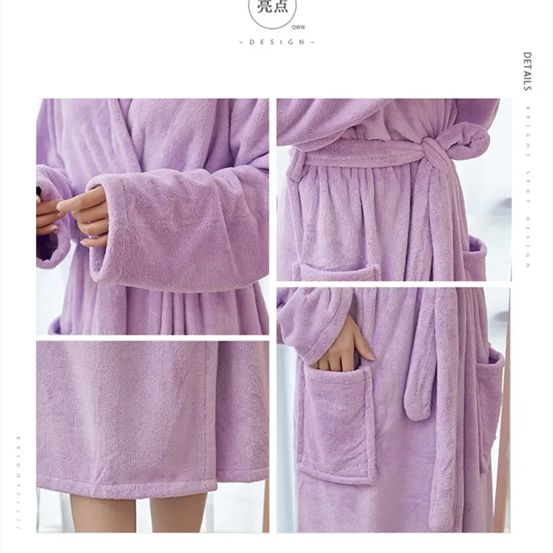 Coral Velvet Bathrobes for Women Long with Hood Autumn Winter Solid Plush Microfiber Bath Robe Sleepwear Home Bathroom Clothes