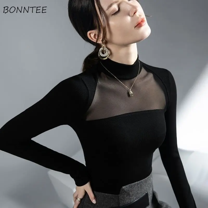 Long Sleeve T-shirts Women Slim Sexy Elegant Office Ladies Simple Designed Patchwork Cropped Spring Tops Streetwear Vintage Ins