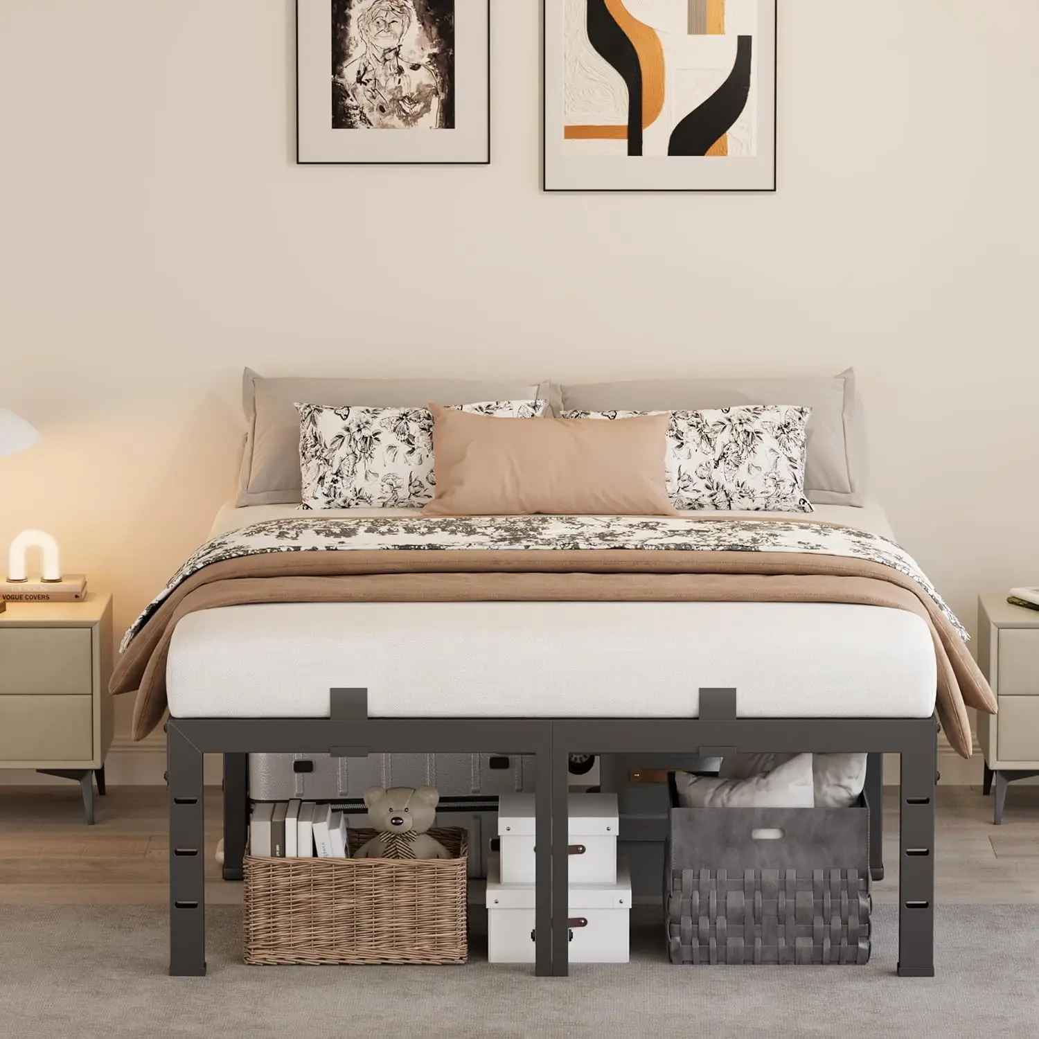 14 Inch Queen Bed Frame with 6 Mattress Baffles,Upgrade Steel Support