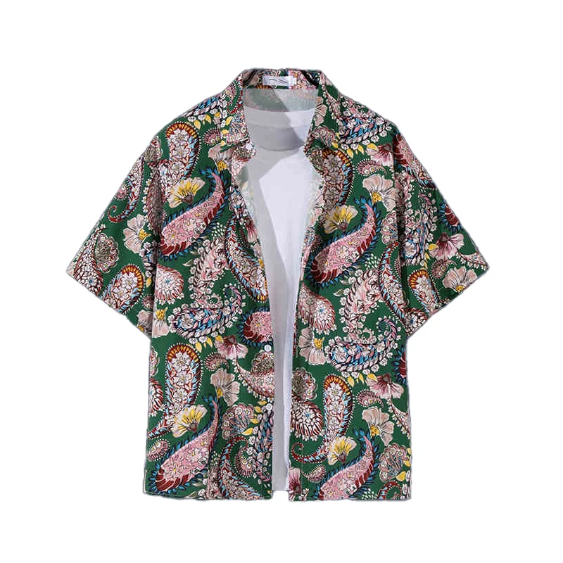 2025 New Baroque style Element Shirts For Men Summer Trend Loose Short-sleeved Hawaiian Shirt Casual Vacation Men Clothing